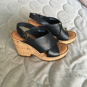 Born Slingback Cork Platform Wedge Sandal Sz 8